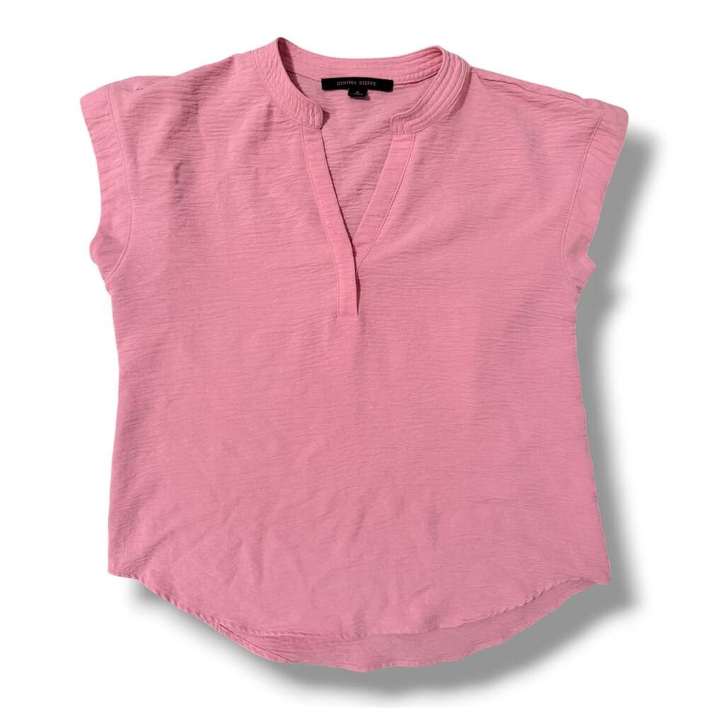 Cynthia Steffe Women's Pink Split Neck Cap Sleeve Textured Blouse
